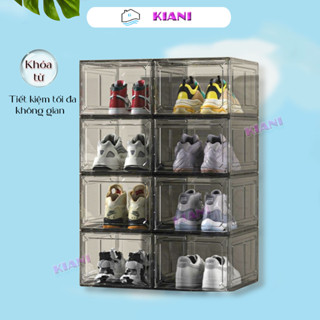 Hộp đựng giày nhựa cứng cửa trong suốt cửa nam châm size lớn nắp kính mica, Shoe box lắp ráp tiện lợi Kiani