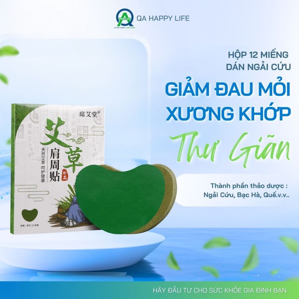 Hộp 12 miếng dán ngãi cứu QA HAPPY LIFE giúp giảm đau mỏi xương khớp lưu thông tuần hoàn máu