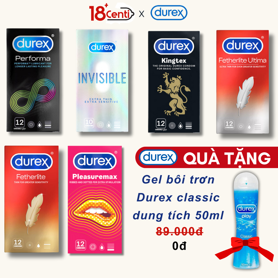 Combo 6 hộp 70 bao bán chạy nhất thương hiệu Durex Siêu mỏng, Kéo dài thời gian, Ôm sát, Gân Gai - 18Centi