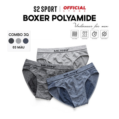 Combo 3 quần lót nam S2 SPORT logo dệt liền co giãn ôm khít mền mịn khử khuẩn thấm hút tốt - SBF01.CB3