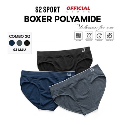 Combo 03 quần lót nam S2 SPORT sịp tam giác cạp cao logo dệt liền co giãn kháng khuẩn - SBF88.CB3