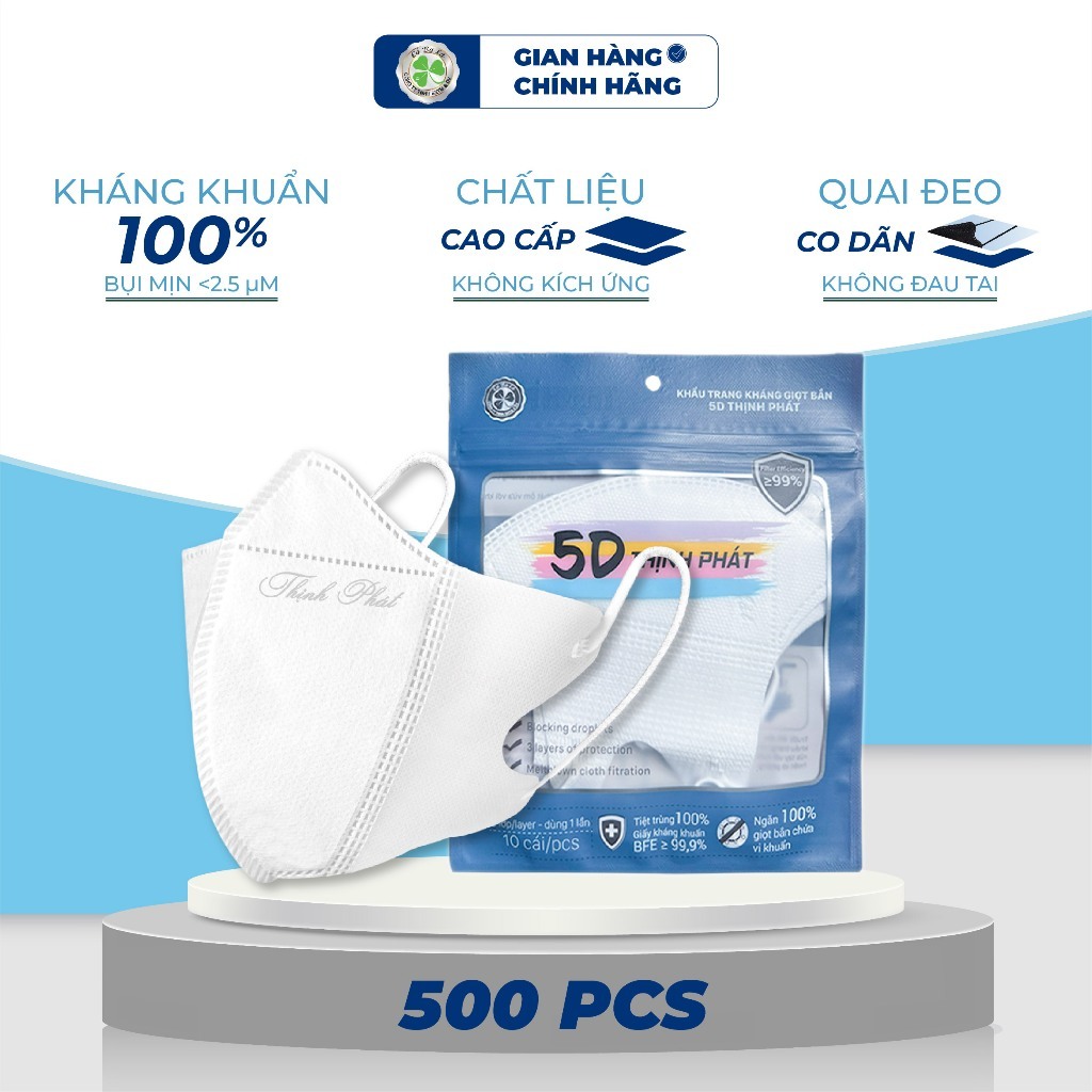Khẩu trang y tế 5D Thịnh Phát 3 lớp kháng khuẩn, chống giọt bắn và tia UV