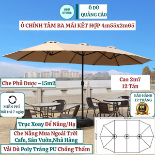 Ô Dù Chính Tâm Ba Mái Kết Hợp 4m55x2m65 Cao 2m8 Vải Dù Poly Che Nắng Mưa Ngoài Trời Cà Phê Nhà Hàng