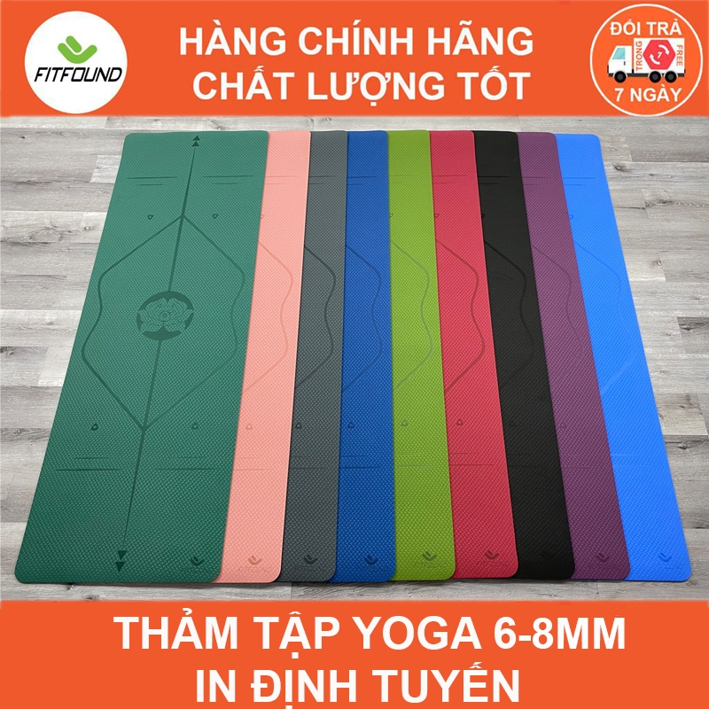 Thảm TPE Dày 6-8mm Tập Yoga Gym Pilates Thể Dục  In Định Tuyến Chống Trơn Trượt Cao Cấp