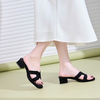 Dép cao gót MWC G049 - Dép Cao Gót Chữ H Da Tổng Hợp Cao Cấp Gót Vuông 5CM Thanh Lịch Thời Trang