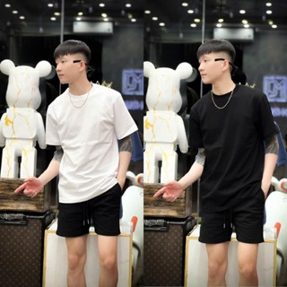 Áo thun nam ngắn tay cổ tròn trơn đen trắng đơn giản dễ phối basic fom rộng áo không cổ nam
