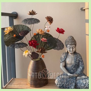 Bình hoa sen gỗ khô bình chuông gốm nâu [FREESHIP] decor phòng - cúng giường phật