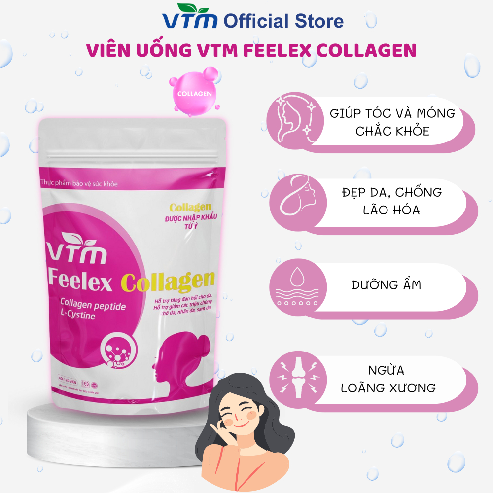 Viên uống VTM Feelex Collagen giúp làm đẹp da, chống lão hóa gói 120 viên