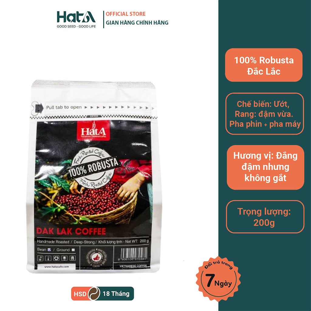 Cà phê nguyên chất , Cà phê rang xay Mộc Đắc Lắc Hạt A Cafe 100% hạt Robusta hương vị đậm đà 200gr