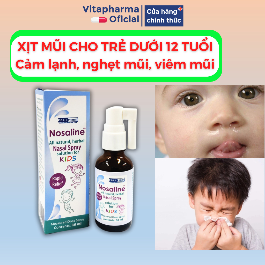 Xịt mũi cho bé Nosaline - xịt thông mũi, xịt xoang mũi, ngăn nghẹt mũi, cảm lạnh, sổ mũi, viêm mũi d