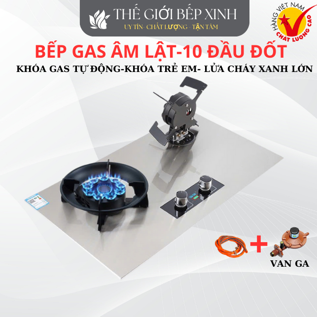 Bếp gas âm lật 10 đầu đốt hàng Việt Nam Chất Lượng cao, khóa gas tự động,hẹn giờ tắt bếp