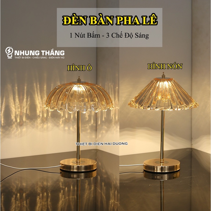 Đèn Bàn Pha Lê Decor DB-89023 - Hình Ô , Hình Nón - Thân Đồng Cao cấp - Cắm Điện - 3 Chế Độ Ánh Sáng