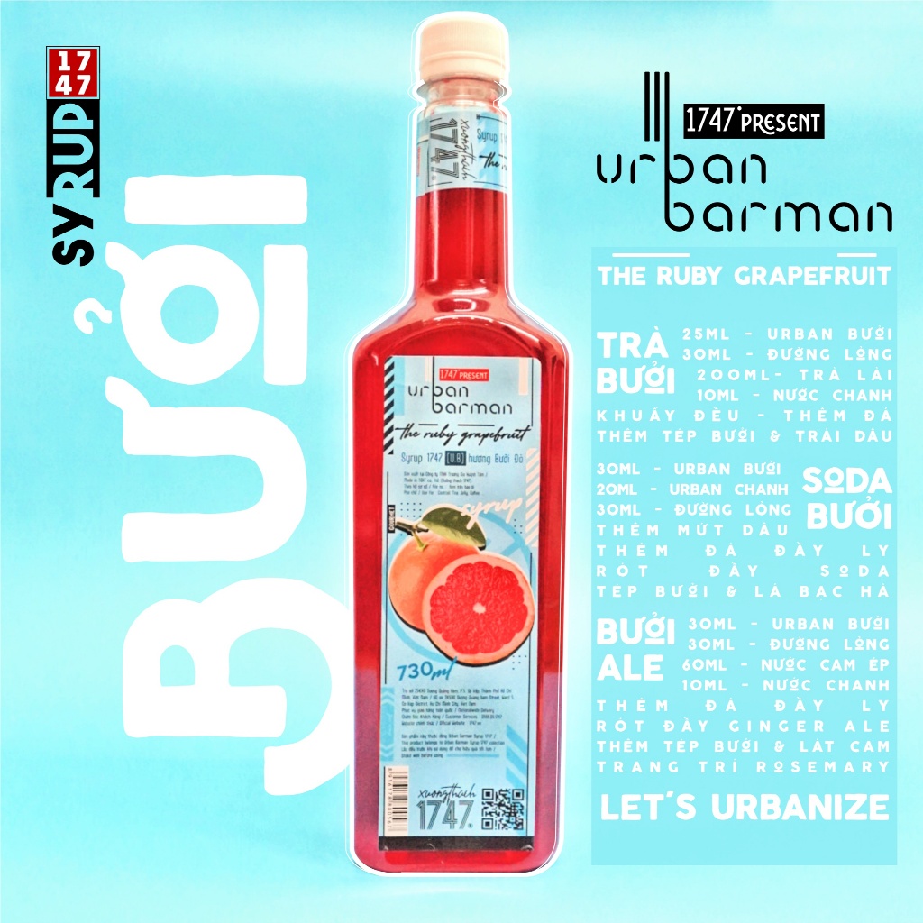 Syrup Bưởi Đỏ | Ruby - Urban Barman 1747 - 730ml - Siro