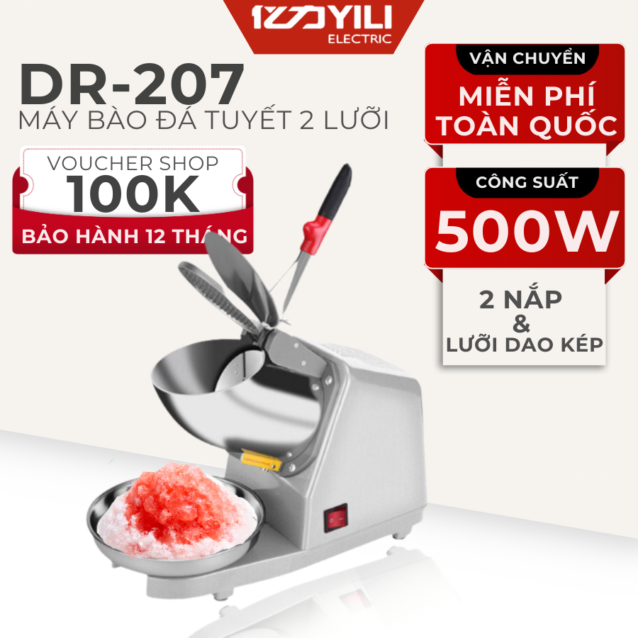 Máy Bào Đá Tuyết, Máy Làm Đá Bào, Máy Bào Đá Xay Đá Nhuyễn 2 Lưỡi Dao 2,3 Nắp Bảo Hành 1 Năm