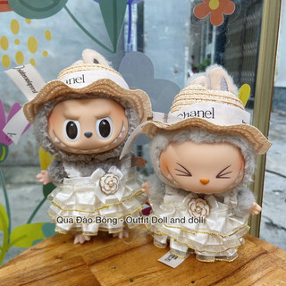 SẴN - Đầm trắng CN kèm nón dành cho Labubu ver 1, Labubu ver 2