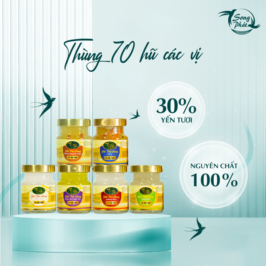 [Tặng 10 hũ] Thùng 70 hũ tổ yến chưng Song Phát tăng cường sức khỏe cho người ốm người già hũ 70ml
