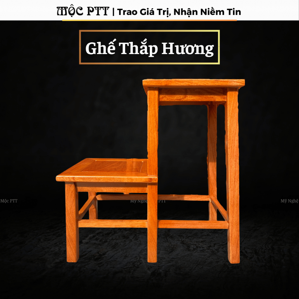 Ghế thắp hương ,ghế thang thắp nhang gỗ Hương Đá chiều cao 60 cm chịu lực 150kg