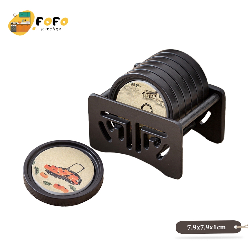 Đế lót ly thấm nước 7.9cm Miếng lót cốc trà Đế để ly nước Tấm lót ly nhựa Đế Đựng lót ly FOFO