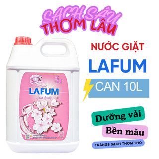 Nước giặt cao cấp Lafum sạch thơm kháng khuẩn can 10L, hạt lưu hương thơm lâu