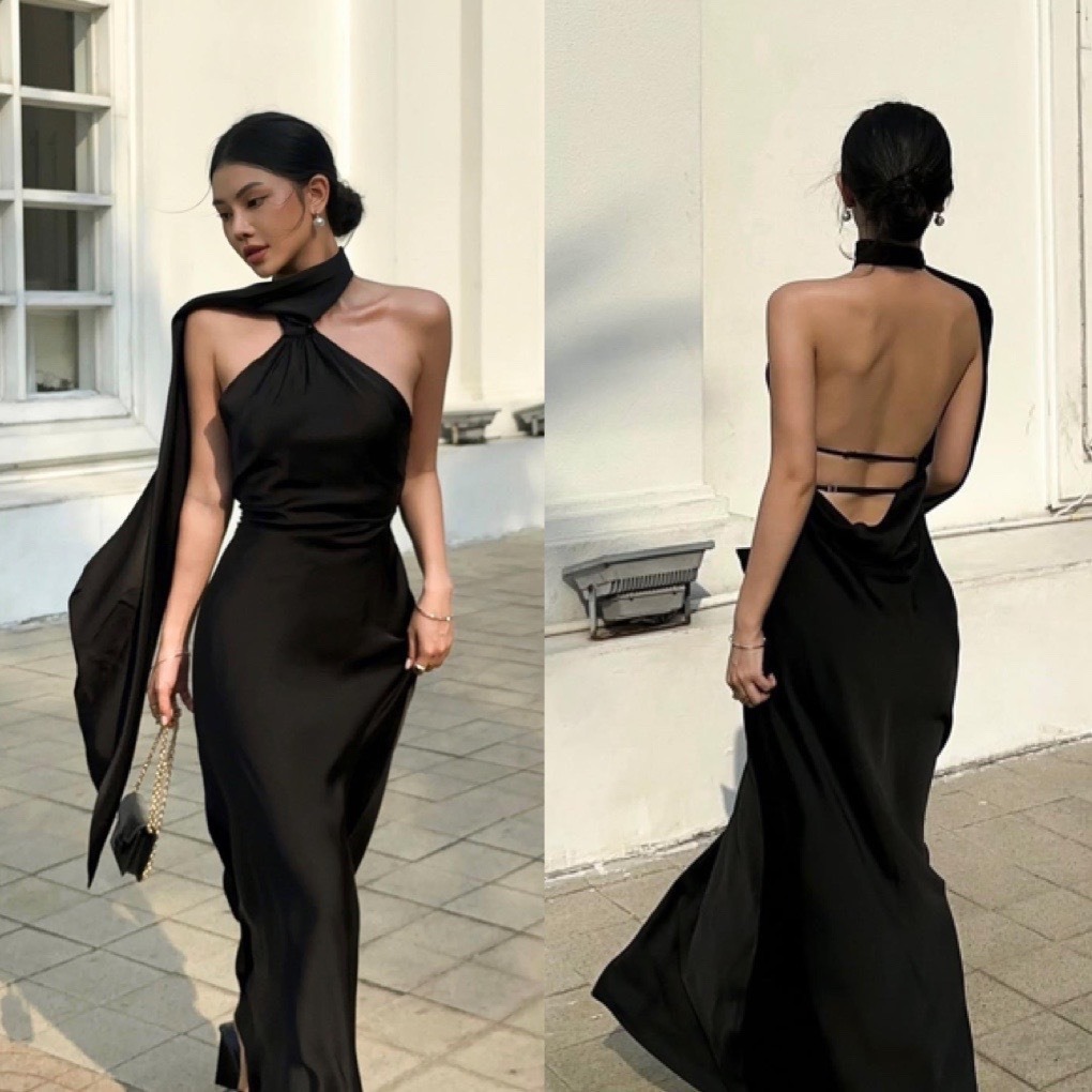 Đầm Lụa Dự Tiệc Cổ Yếm Dáng Dài Hở Lưng - Selena Dress