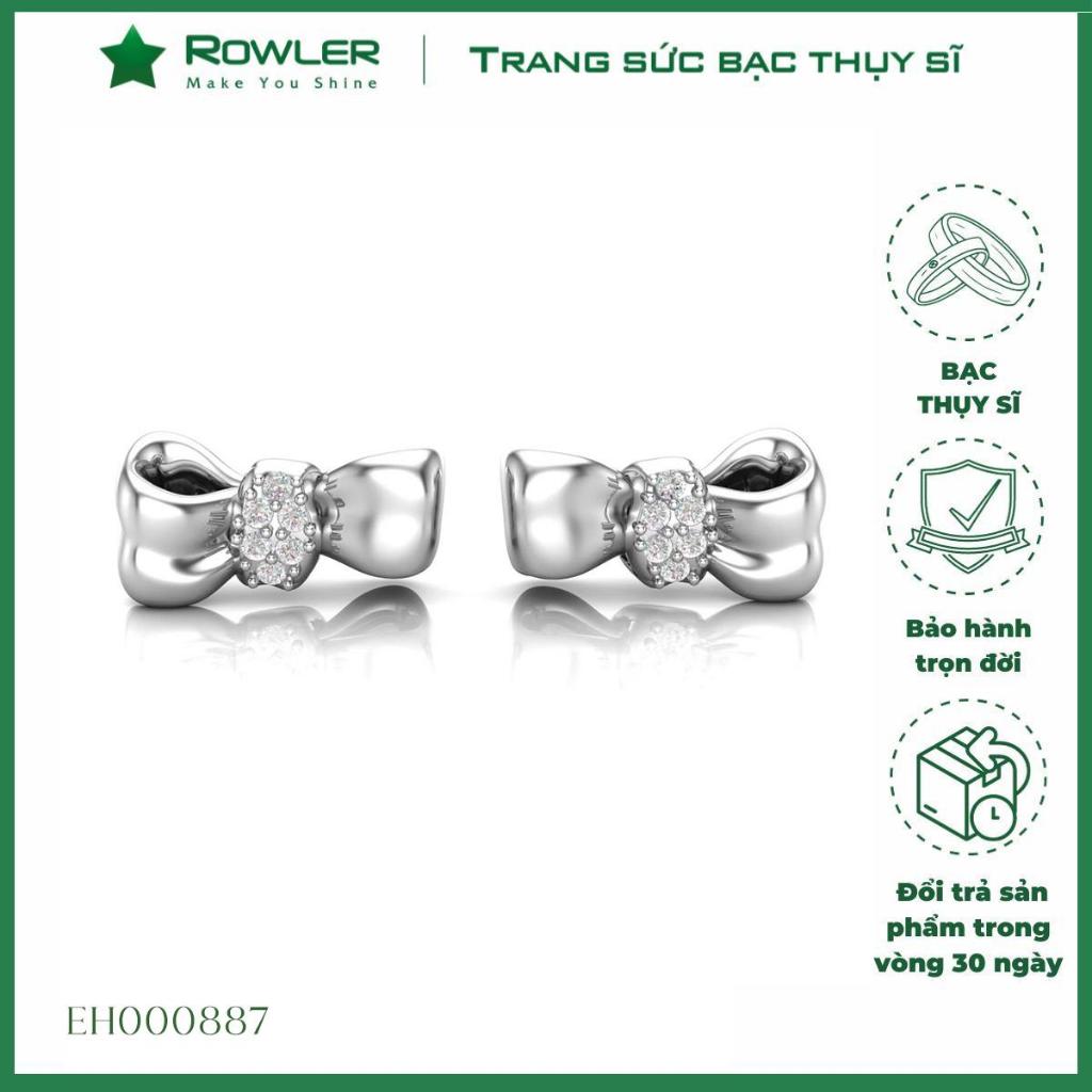 Bông tai nữ hình nơ bạc 925 CHUÔI VẶN  đính đá Moissanite 1.2ly  xinh xắn dễ thương_ROWLER EH100887