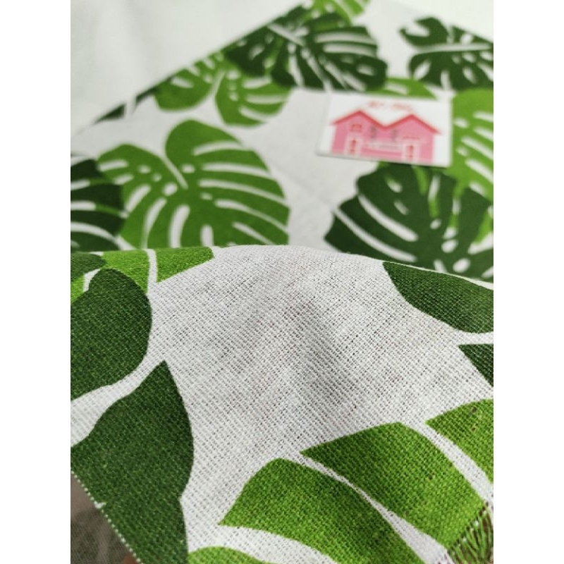 Vải bố Linen họa tiết, mẫu lá trầu bà, phụ kiện trang trí, vải linen may rèm, may túi tote, thảm trải picnic