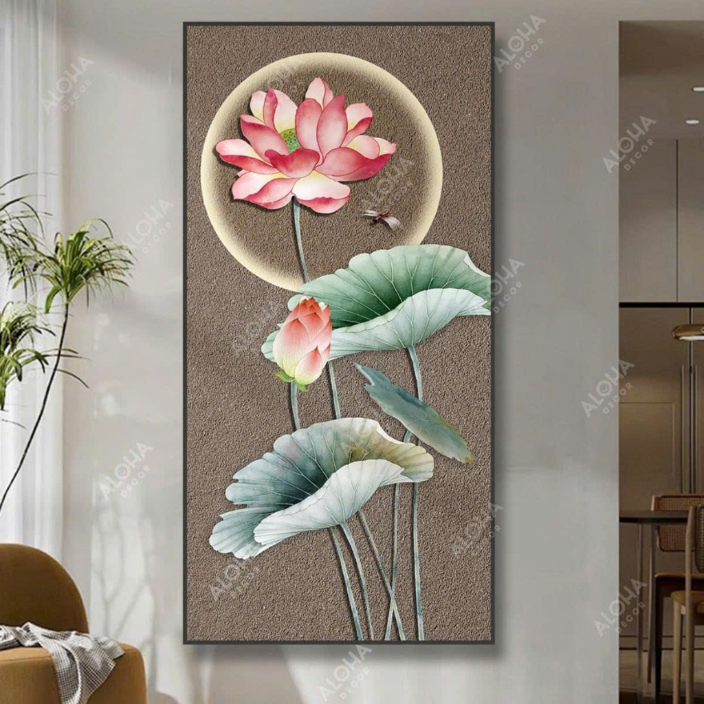 Tranh hoa sen canvas decor trang trí nhà nhẹ nhàng hiện đại khung bản cao cấp 3,4cm