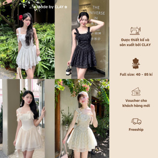 Mochie Dress Váy hai dây buộc nơ thêu hoa 2 tầng thiết kế có bigsize Clay Clothing