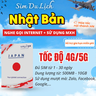 Sim NHẬT BẢN du lịch 5 7 15 ngày tốc độ cao không chặn mạng xã hội, internet không giới hạn data 4G chính hãng WAY2GO
