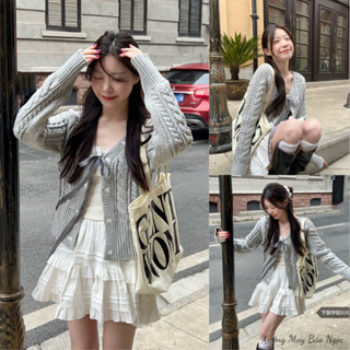 Set 3 Váy Thu - Áo 2 Dây Mix Áo Len Kèm Với Chân Váy Tầng Đính Cúc Nơ Siêu Xinh Xưởng May Bảo Ngọc