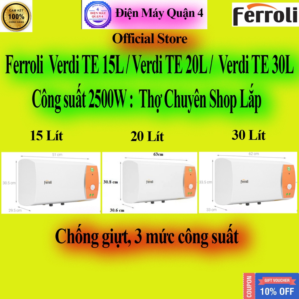 VERDI TE --  Máy nước nóng gián tiếp Ferroli Verdi TE 15 LÍT/ Verdi TE 20 LÍT / Verdi TE 30 LÍT