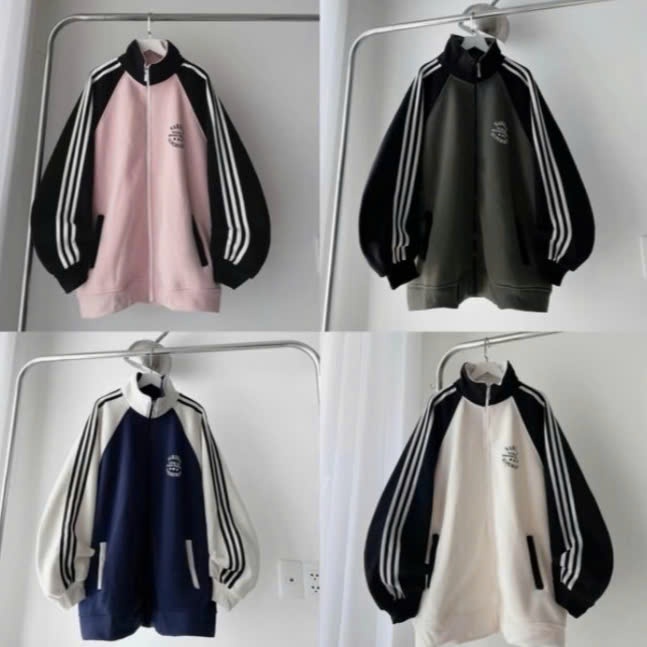 Áo khoác nam nữ  3 soc tay cổ trụ chất nỉ ngoại chữ Nariele 3 sao phối nhiều màu form rộng