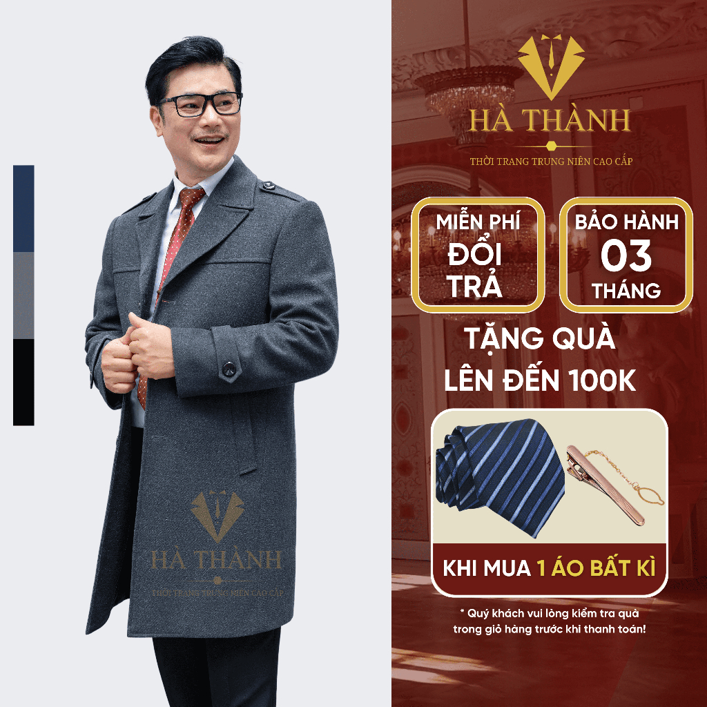 Áo Măng Tô Nam Quý Ông Trung Niên Vải Dạ Lông Cừu Nhập Khẩu Hàn Quốc Cao Cấp