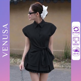 Set đồ nữ BIGSIZE áo sơ mi thắt nơ eo mix chân váy li Venusa Store