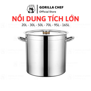 Nồi inox luộc gà dung tích lớn 20L-165L Gorilla Chef dày dặn, tay cầm chắc chắn, an toàn