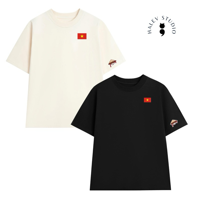 Áo thun UNISEX OVERSIZE form rộng nam nữ in hình CỜ TỔ QUỐC ngực trái Nón lá bên tay chất Cotton mềm mịn co dãn 2 chiều
