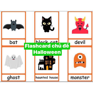  Bộ 12 thẻ học ép plastic chủ đề Halloween flashcard Halloween size A5 giáo cụ dạy học tiếng anh 