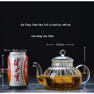 Ấm Thủy Tinh Pha Trà Có Lưới Lọc Inox 304 Dung Tích 600 ml