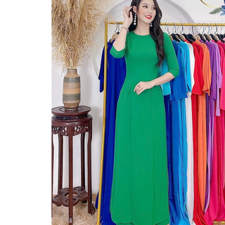  Áo Dài Trơn 2 Tà Màu Xanh Lá Cao Cấp, ảnh chụp thật