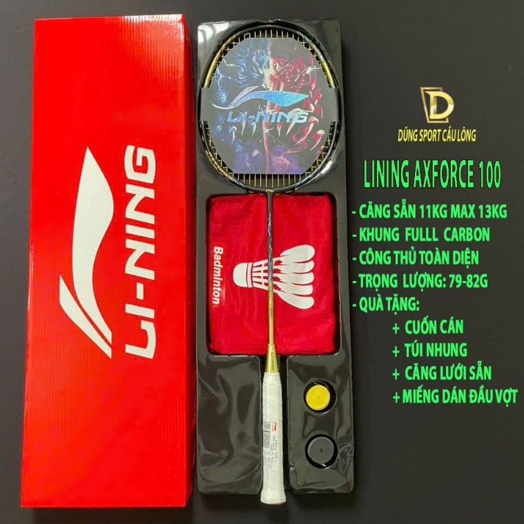Vợt Cầu Lông Lining Axforce 100 Kỳ Lân Bản full hộp, cuốn cán, túi vợt, căng sẵn (11kg max 13kg)