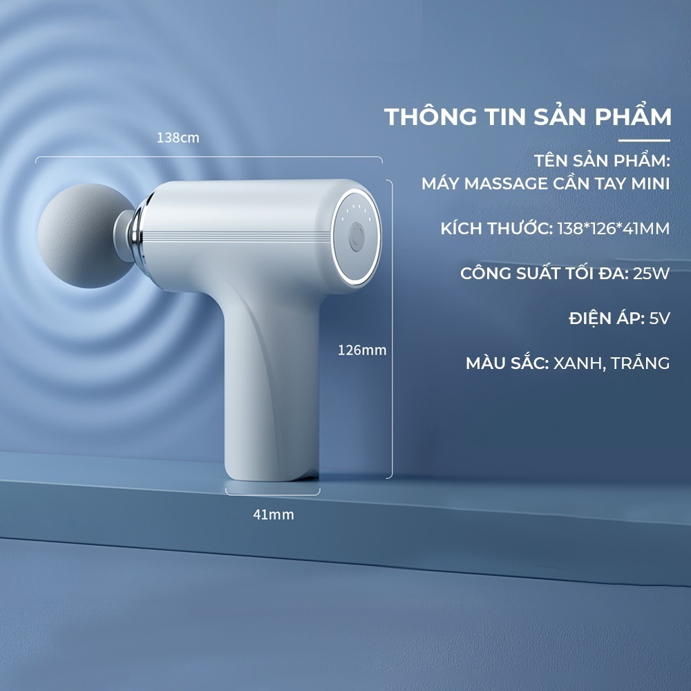 Máy Massage MEXI Cầm Tay Mini, Massage Cầm Tay Mini Toàn Thân 6 Cấp Độ Chuyên Sâu Đa Năng, 4 Đầu