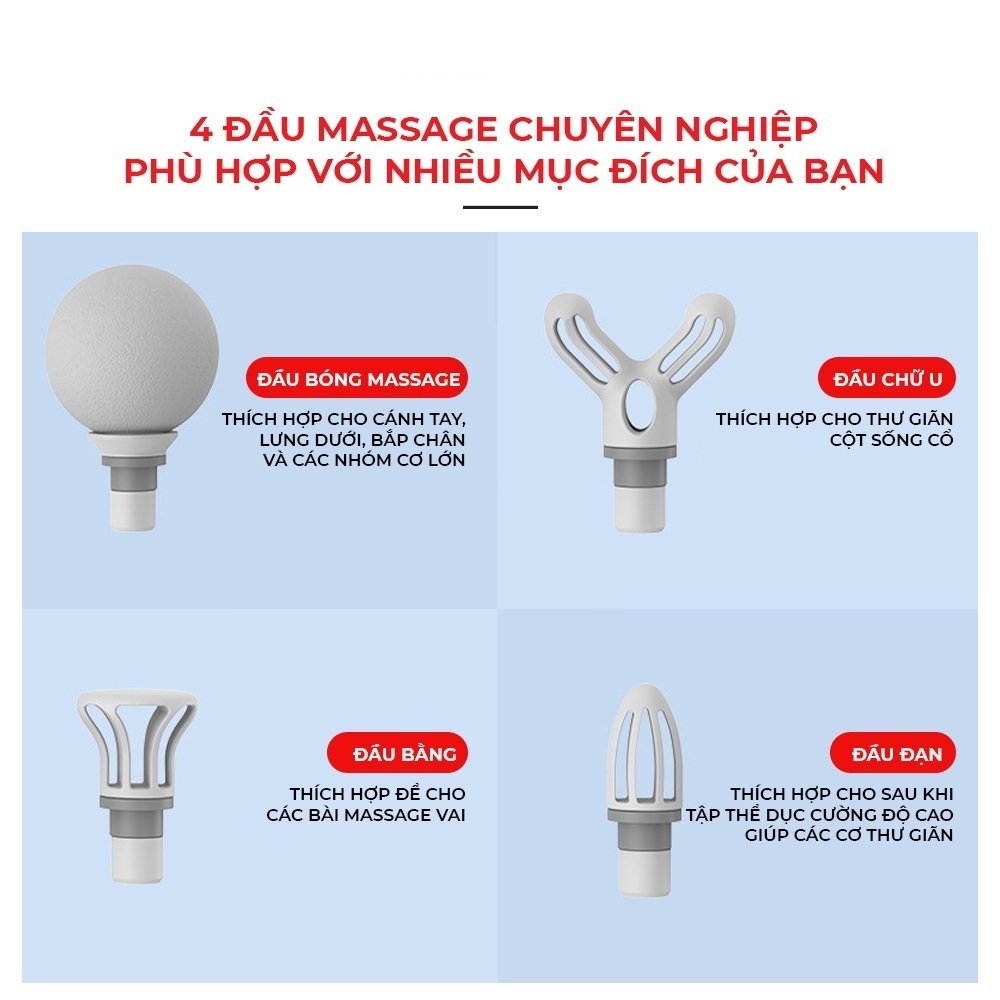 Máy Massage MEXI Cầm Tay Mini, Massage Cầm Tay Mini Toàn Thân 6 Cấp Độ Chuyên Sâu Đa Năng, 4 Đầu