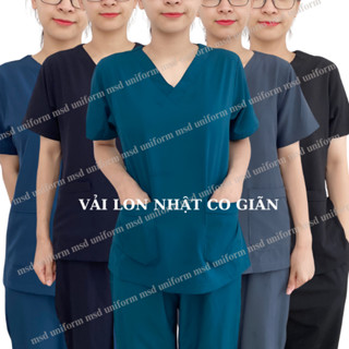 Đồng phục Spa nhiều màu Vải Lon Co giãn, Bộ quần áo y tế, Áo blouse dược sĩ, Bộ Scrubs bác sĩ