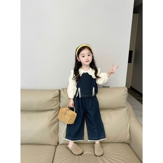 SB92 - Bộ quần áo bé gái 3 chi tiết chất jean mềm đẹp, set bộ bé gái jean tay ren bồng đủ sz 8- 30kg