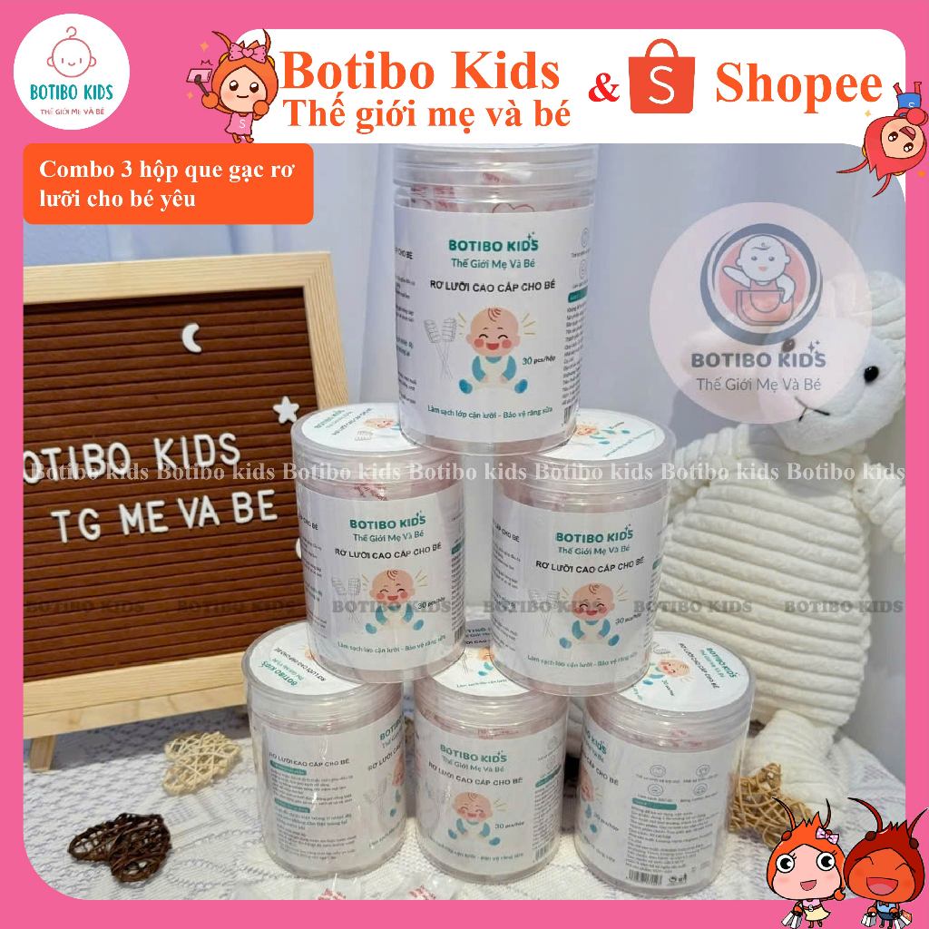 (Combo 3 hộp) Que Tưa Lưỡi Rơ Lưỡi Vệ Sinh Răng Miệng Cho Bé Botibokids, Gạc Rơ Lưỡi Bé Sơ Sinh (Hộp 30 chiếc)