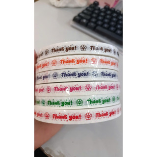 10 cuộn băng keo in hình CHÂN MÈO, in chữ thank you dán ly cà phê, trà sữa 12mm