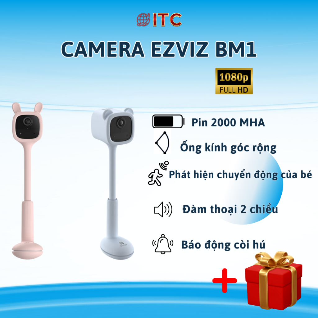 camera trông trẻ không dây pin sạc ip wifi ezviz BM1 phát hiện tiếng khóc ,chuyển động trông em bé ,