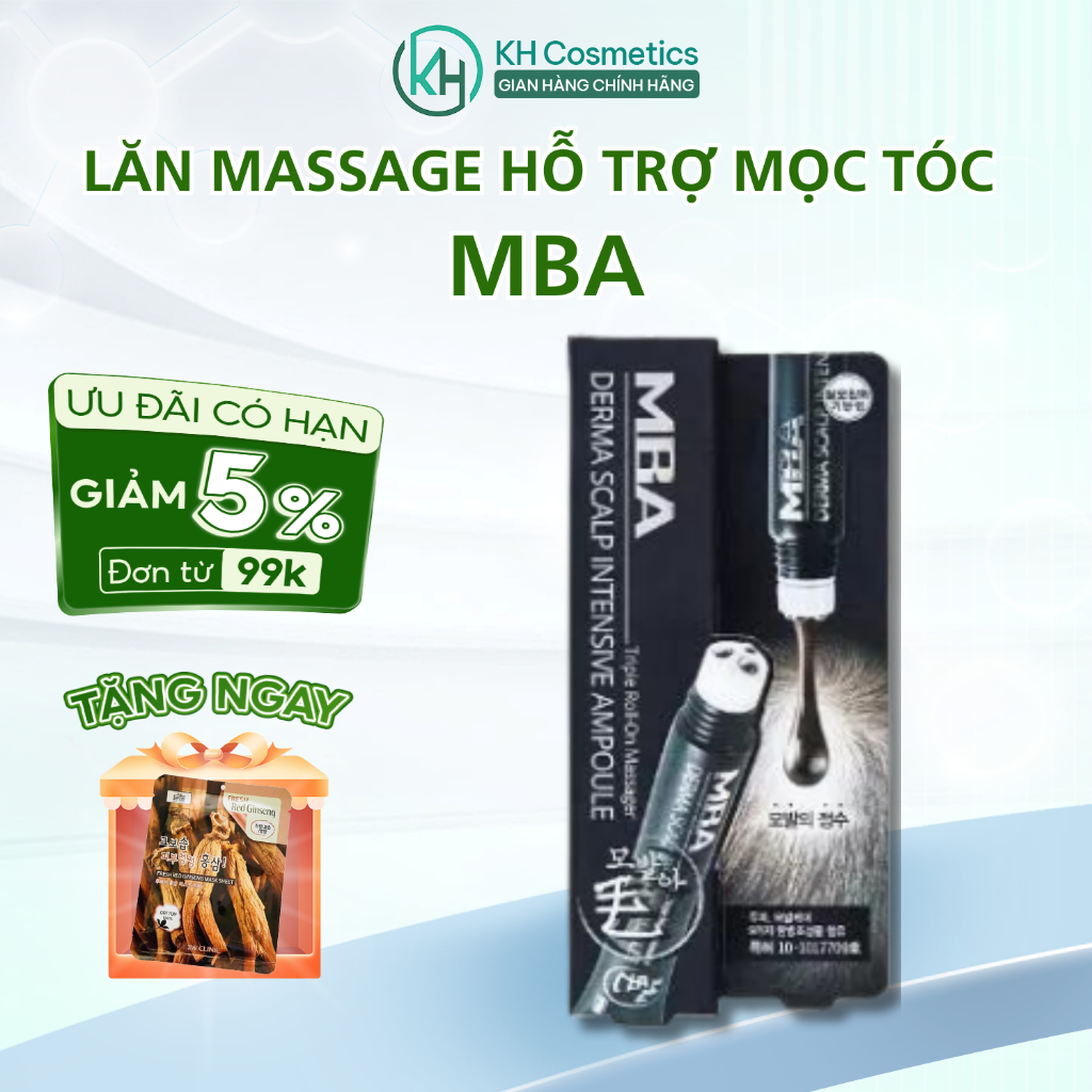 Lăn massage mọc tóc MBA - Tinh chất mọc tóc MBA Derma Scalp Intensive Ampoule giảm rụng, chống hói đầu, mọc tóc