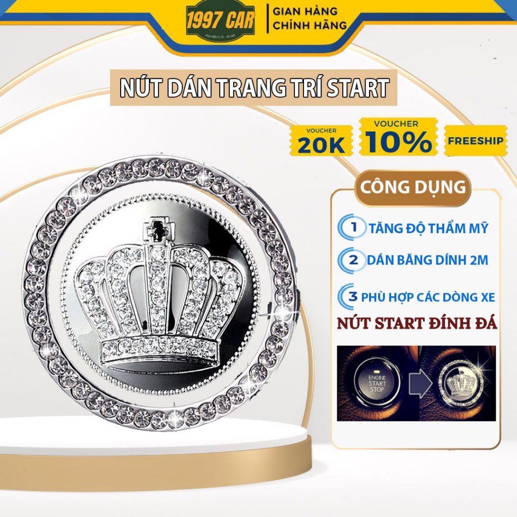 Nút Start Stop Ô Tô Đính Đá - Trang Trí Nút Khởi Động Xe