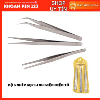  Bộ 3 nhíp kẹp gắp linh kiện điện tử bằng thép không gỉ có túi đựng 